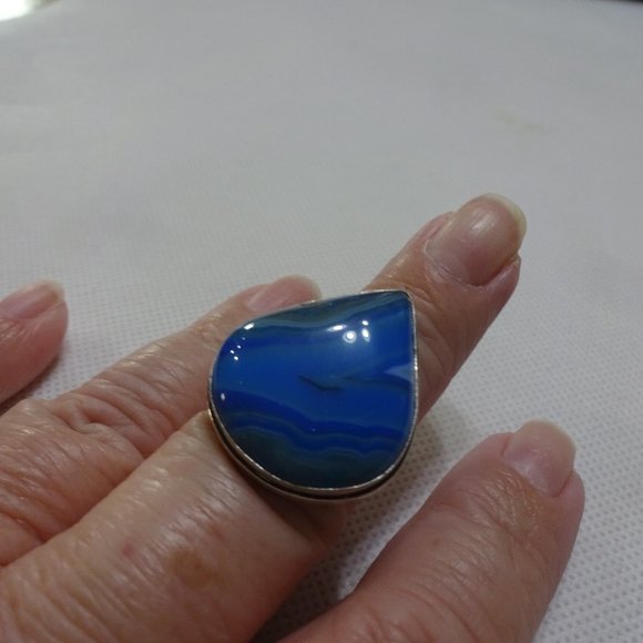Beautiful "BLUE BOTSWANA AGATE" Handmade Sterling Ring Size 8 #721A - Picture 1 of 3
